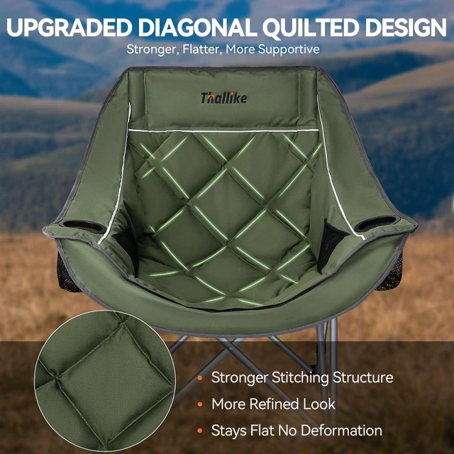 Alt view image 4 of 7 - Oversized Camping Chair for Adults Heavy Duty Folding Chair with Cup Holders, Storage Pocket & Carry Bag Outdoor Padded Camp Chair for Backyard, Fishing & Sports Supports 400lbs (Army Green)