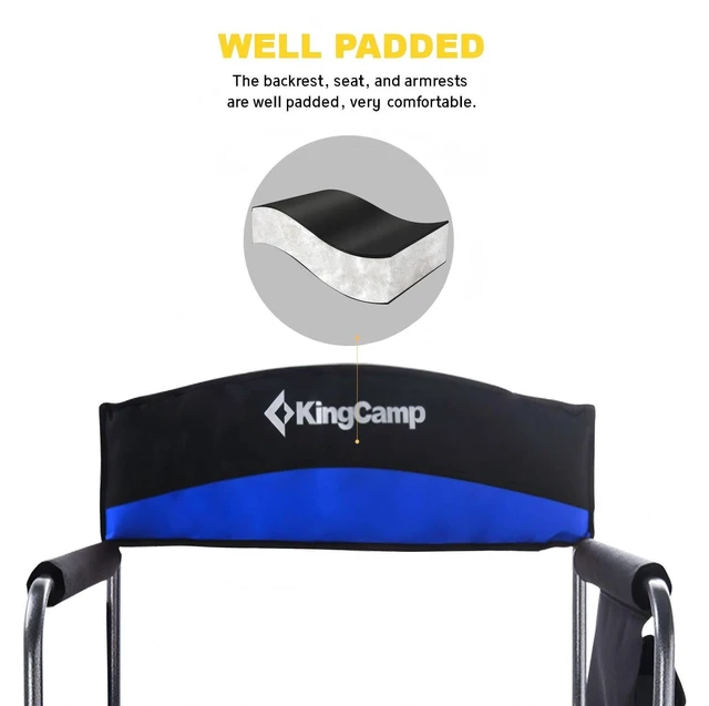 Alt view image 3 of 7 - Directors Chair, Heavy Duty 400lbs Camping Chair for Adults, Blue | Folding Chair with Side Table & Pocket, Cup Holder, Padded Seat & Armrests, for Outdoor Fishing Patio Sport