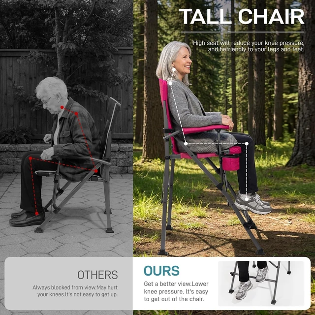 Alt view image 4 of 7 - Tall Directors Chair 31" Foldable Camping Mesh Pink | Portable Camp Chair Sports with Cup Holder Mesh Pockets and Footrest, Heavy Duty