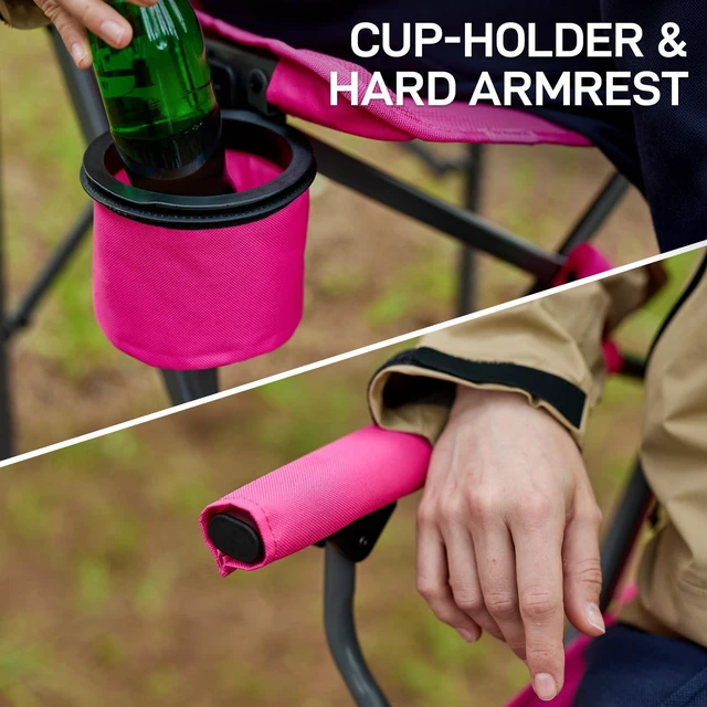 Alt view image 6 of 7 - Tall Directors Chair 31" Foldable Camping Mesh Pink | Portable Camp Chair Sports with Cup Holder Mesh Pockets and Footrest, Heavy Duty
