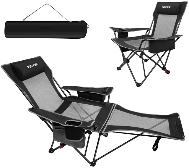 Main image of Reclining Camping Chair 4 Position with Foot Rest Comfortable for Adults 265Ibs Folding Lounger Mesh Beach Chair with Cooler Bag and Cup Holder for Outdoor Patio