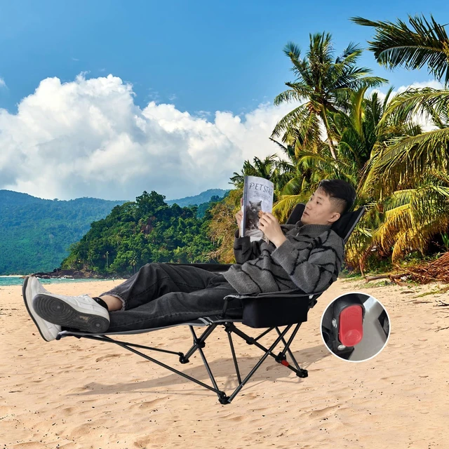 Alt view image 7 of 7 - Reclining Camping Chair 4 Position with Foot Rest Comfortable for Adults 265Ibs Folding Lounger Mesh Beach Chair with Cooler Bag and Cup Holder for Outdoor Patio