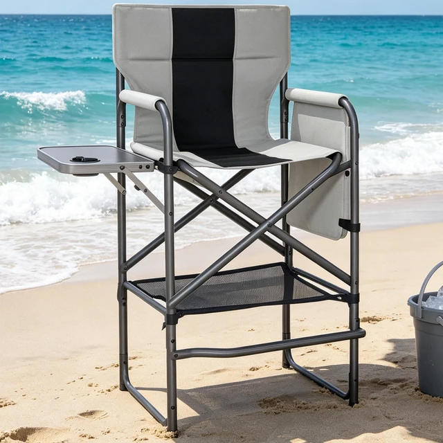 Main image of Tall Directors Chair 30" Seat Height, Bar Height Folding Chair with Side Table, Foldable Camping Chair with Side Pocket for Makeup Artist, Sports Event, Supports 400LBS - Black