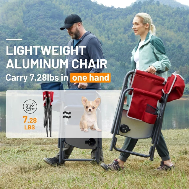 Alt view image 3 of 7 - Aluminum Oversized Camping Chair, Support 400lbs | Lightweight Directors Chair Foldable with Side Table Detachable Side Pocket for Outdoor Camping, Lawn, Picnic