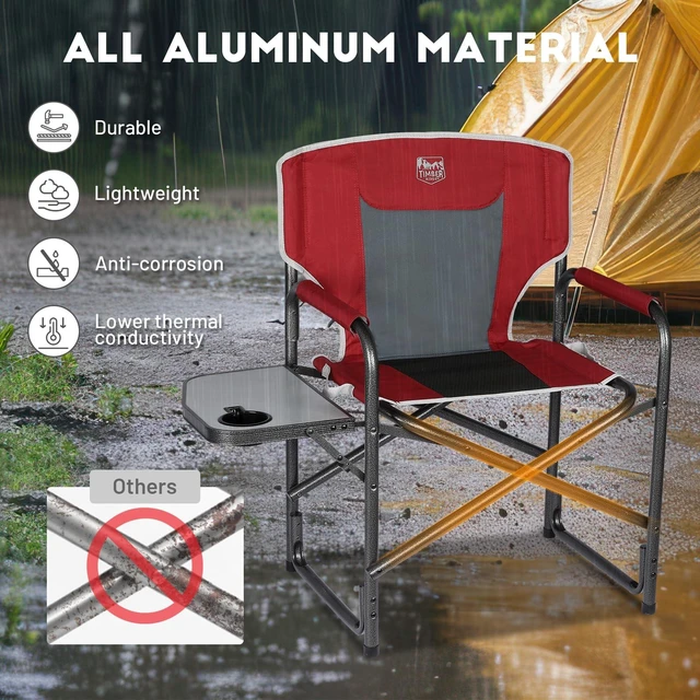 Alt view image 4 of 7 - Aluminum Oversized Camping Chair, Support 400lbs | Lightweight Directors Chair Foldable with Side Table Detachable Side Pocket for Outdoor Camping, Lawn, Picnic
