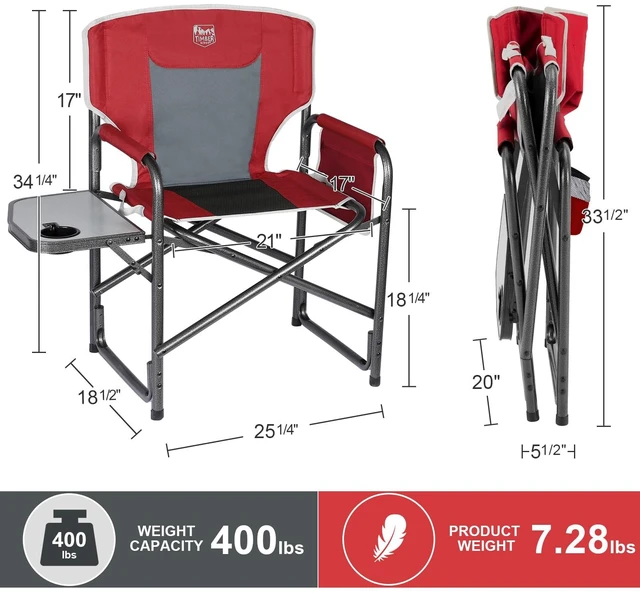 Alt view image 7 of 7 - Aluminum Oversized Camping Chair, Support 400lbs | Lightweight Directors Chair Foldable with Side Table Detachable Side Pocket for Outdoor Camping, Lawn, Picnic