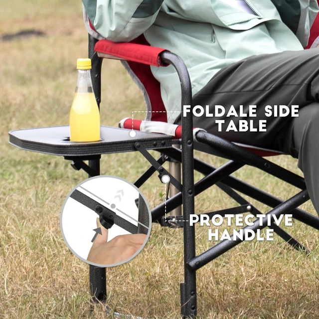 Alt view image 5 of 7 - Aluminum Oversized Camping Chair, Support 400lbs | Lightweight Directors Chair Foldable with Side Table Detachable Side Pocket for Outdoor Camping, Lawn, Picnic