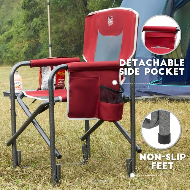 Alt view image 6 of 7 - Aluminum Oversized Camping Chair, Support 400lbs | Lightweight Directors Chair Foldable with Side Table Detachable Side Pocket for Outdoor Camping, Lawn, Picnic