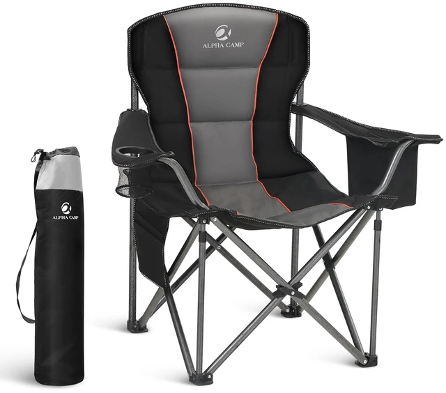 Main image of Folding Camping Chair Oversized Heavy Duty Padded Outdoor Chair with Cup Holder Storage and Cooler Bag, 450 LBS Weight Capacity, Thicken 600D Oxford