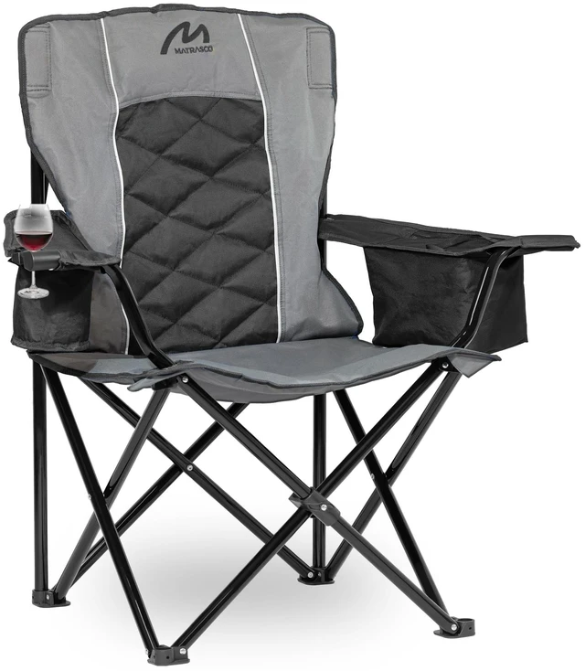 Main image of Oversized Padded Camping Chair, 450 lbs Capacity, Black | Diamond-Quilted Styling, Heavy Duty Steel Frame, Cup Holder with 6-Can Cooler, Carry Bag for Outdoor Camping, Beach, Hiking