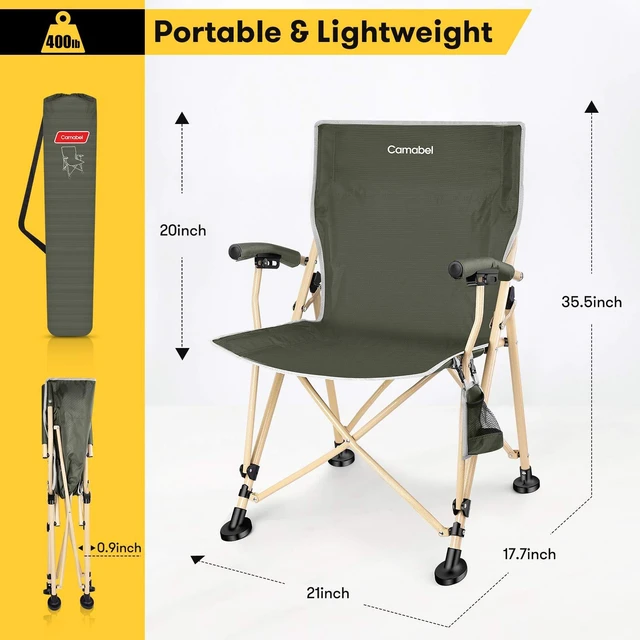 Alt view image 2 of 7 - Folding Camping Chairs Oversized Heavy Duty Padded 400 LBS Beach Chair Portable Outdoor Lawn Chairs with Storage Bag and Carry Bag for Sporting Hiking Picnics Fishing Army Green