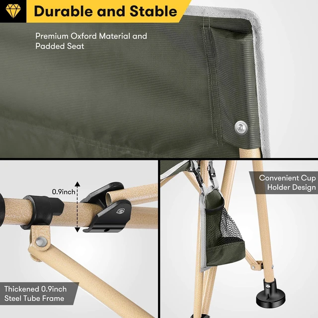 Alt view image 3 of 7 - Folding Camping Chairs Oversized Heavy Duty Padded 400 LBS Beach Chair Portable Outdoor Lawn Chairs with Storage Bag and Carry Bag for Sporting Hiking Picnics Fishing Army Green