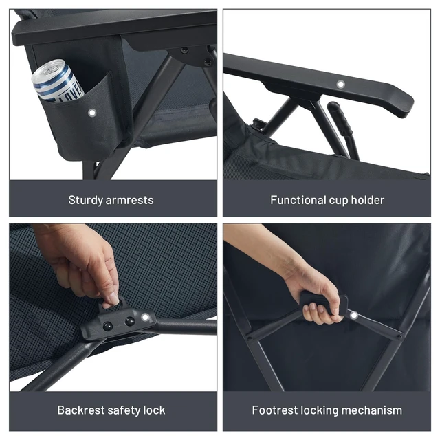 Alt view image 5 of 7 - Folding Camping Chair, 4-Position Backrest with Footrest | Padded Reclining Design, Cup Holder, 330 lbs. Capacity, Easy-Fold Portable Design for Camping, Patio, RV & Outdoor Relaxation