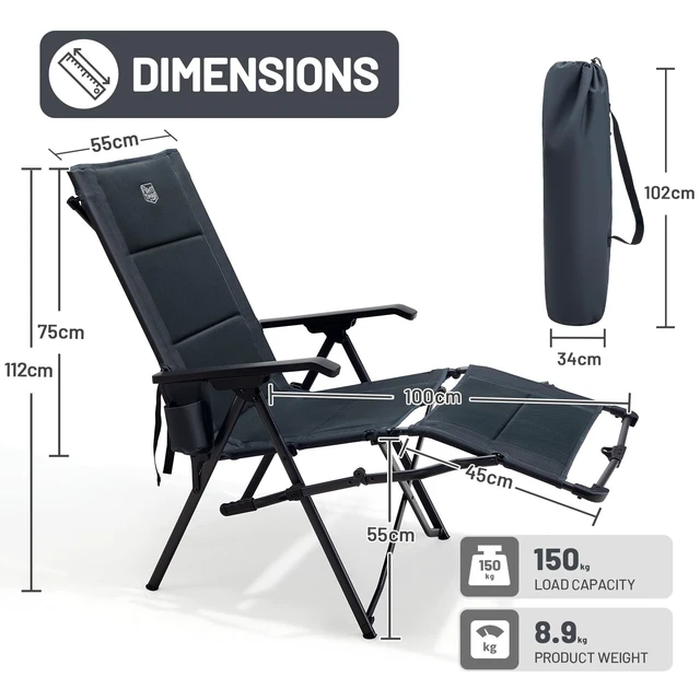 Alt view image 3 of 7 - Folding Camping Chair, 4-Position Backrest with Footrest | Padded Reclining Design, Cup Holder, 330 lbs. Capacity, Easy-Fold Portable Design for Camping, Patio, RV & Outdoor Relaxation