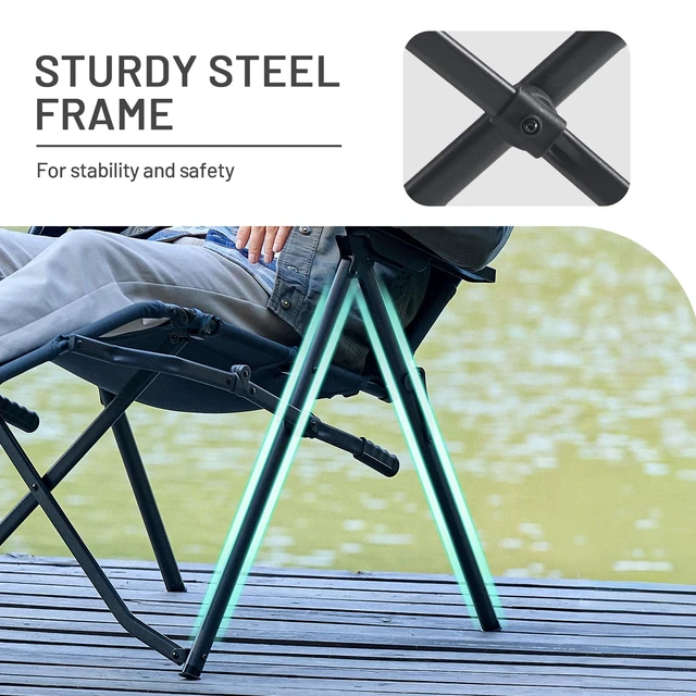 Alt view image 6 of 7 - Folding Camping Chair, 4-Position Backrest with Footrest | Padded Reclining Design, Cup Holder, 330 lbs. Capacity, Easy-Fold Portable Design for Camping, Patio, RV & Outdoor Relaxation