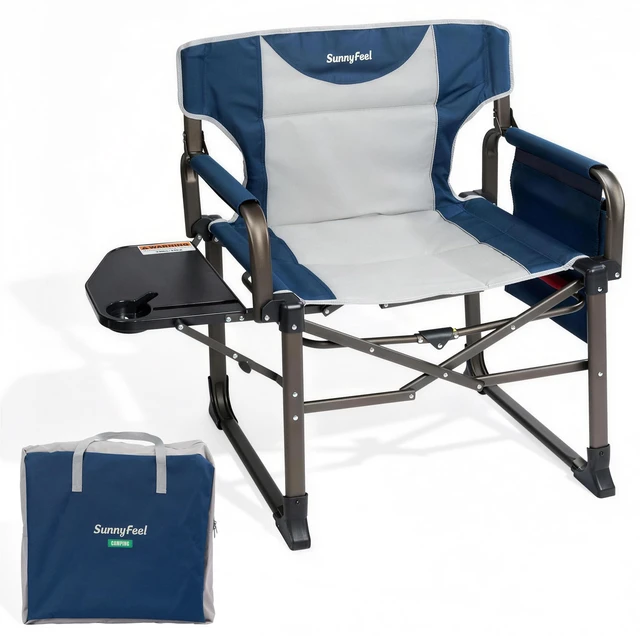 Main image of Oversized Camping Directors Chair for Adults with Side Table | Heavy Duty Folding Chairs Padded Oxford Fabric Support 600lbs with Side Pocket & Carry Bag for Camping, Fishing, Lawn, Blue
