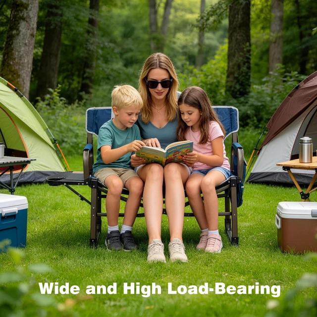 Alt view image 6 of 7 - Oversized Camping Directors Chair for Adults with Side Table | Heavy Duty Folding Chairs Padded Oxford Fabric Support 600lbs with Side Pocket & Carry Bag for Camping, Fishing, Lawn, Blue