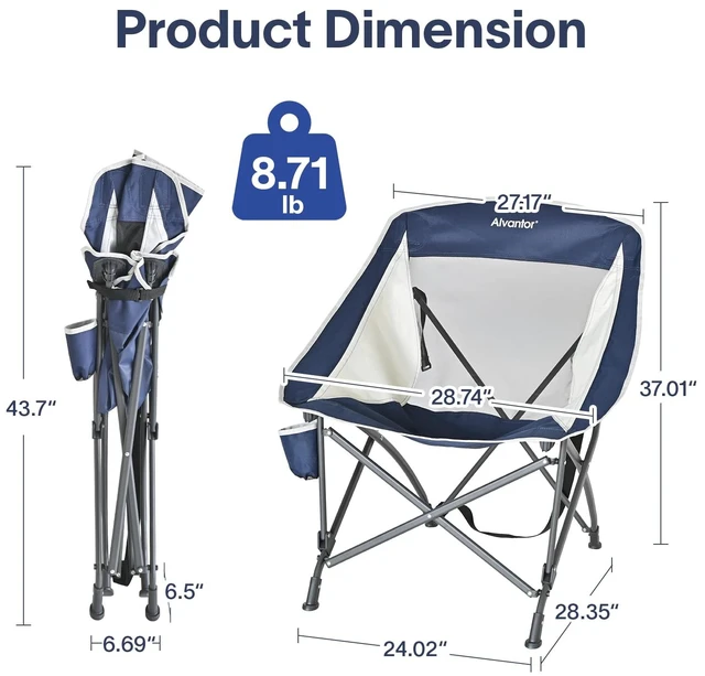 Alt view image 5 of 6 - Folding Camping Chair with Breathable Mesh, Portable Outdoor Chair for Adults, Heavy Duty Steel Frame Supports 250 lbs, Built-in Cup Holder, Carry Strap for Camping Beach Sports Tailgating