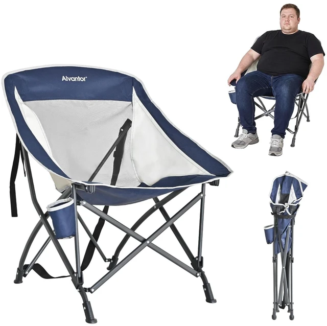 Main image of Folding Camping Chair with Breathable Mesh, Portable Outdoor Chair for Adults, Heavy Duty Steel Frame Supports 250 lbs, Built-in Cup Holder, Carry Strap for Camping Beach Sports Tailgating