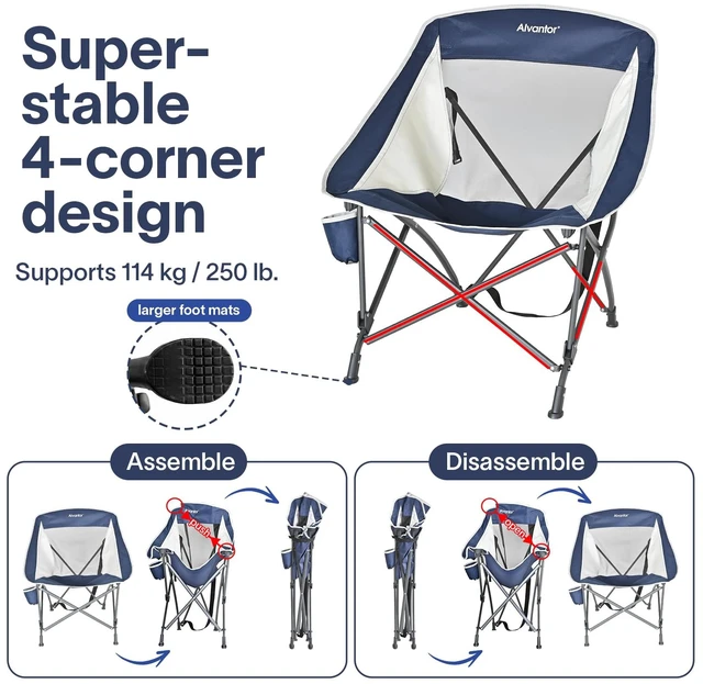Alt view image 6 of 6 - Folding Camping Chair with Breathable Mesh, Portable Outdoor Chair for Adults, Heavy Duty Steel Frame Supports 250 lbs, Built-in Cup Holder, Carry Strap for Camping Beach Sports Tailgating