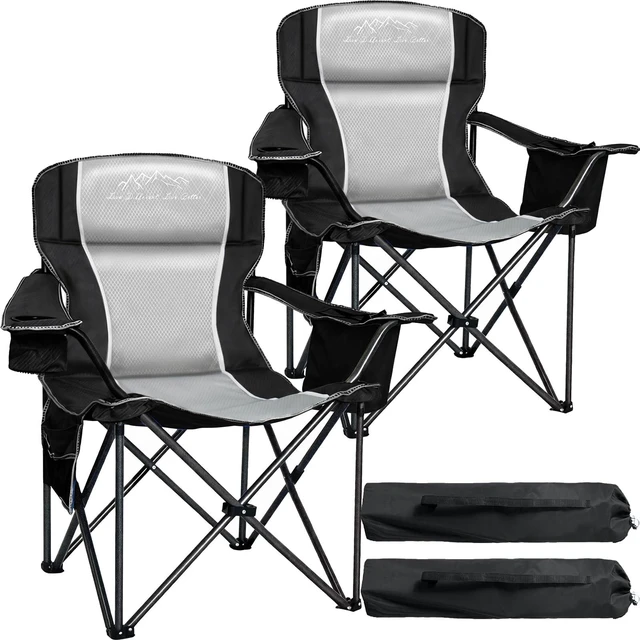 Main image of Oversized Camping Chair 500lbs Capacity for Big and Tall, 2 Pack Extra Wide Padded Folding Chair for Heavy People, Heavy Duty Portable Outside Chair with Cooler Bag & Cup Holder, Black
