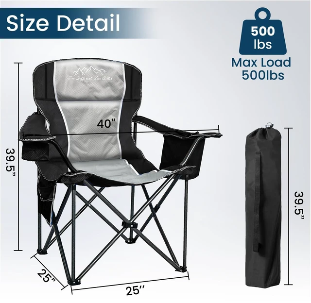 Alt view image 2 of 7 - Oversized Camping Chair 500lbs Capacity for Big and Tall, 2 Pack Extra Wide Padded Folding Chair for Heavy People, Heavy Duty Portable Outside Chair with Cooler Bag & Cup Holder, Black