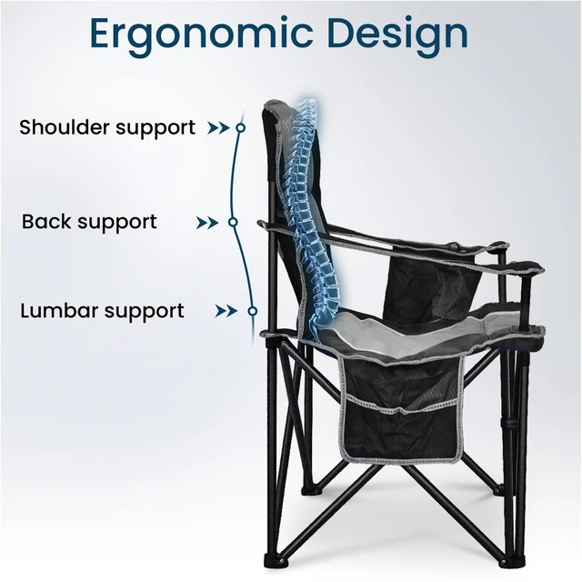 Alt view image 7 of 7 - Oversized Camping Chair 500lbs Capacity for Big and Tall, 2 Pack Extra Wide Padded Folding Chair for Heavy People, Heavy Duty Portable Outside Chair with Cooler Bag & Cup Holder, Black