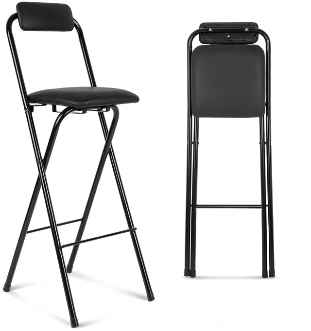 Main image of 1 Pcs Folding Bar Stool with Back, Padded Seat, 29.5 Inch Counter Height | Foldable Stool with Footrest & Backrest, Leather Padded & Metal Frame, Portable Space-saving for Kitchen Islands, High Tables