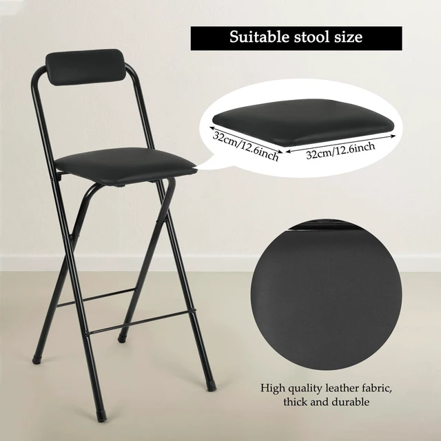 Alt view image 3 of 7 - 1 Pcs Folding Bar Stool with Back, Padded Seat, 29.5 Inch Counter Height | Foldable Stool with Footrest & Backrest, Leather Padded & Metal Frame, Portable Space-saving for Kitchen Islands, High Tables