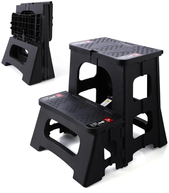 Main image of Folding Step Stool, 2-Step 8" 17", Non-Slip, 300lb Capacity | No Assembly, Stable A-Frame, Safety Lock, Anti-Slip Rubber Feet, Collapsible Stool for Kitchen Bathroom Bed RV Offic Garden