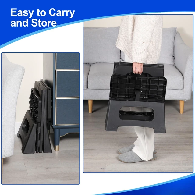 Alt view image 3 of 6 - Folding Step Stool, 2-Step 8" 17", Non-Slip, 300lb Capacity | No Assembly, Stable A-Frame, Safety Lock, Anti-Slip Rubber Feet, Collapsible Stool for Kitchen Bathroom Bed RV Offic Garden