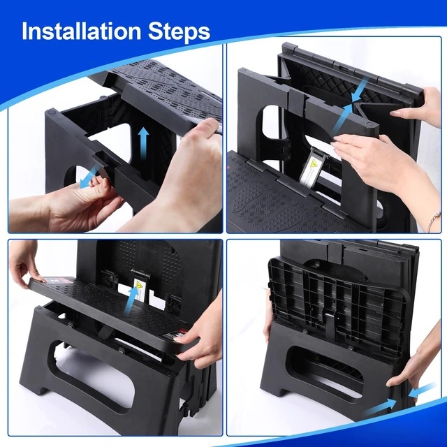 Alt view image 6 of 6 - Folding Step Stool, 2-Step 8" 17", Non-Slip, 300lb Capacity | No Assembly, Stable A-Frame, Safety Lock, Anti-Slip Rubber Feet, Collapsible Stool for Kitchen Bathroom Bed RV Offic Garden