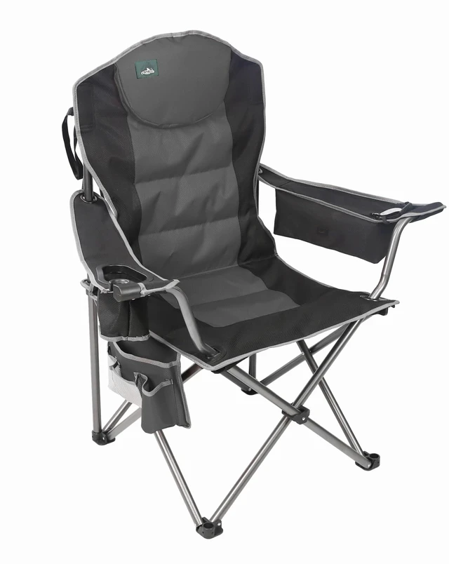 Main image of Oversized Camping Chair, Full Padded Outdoor Folding Chair Support 350 LBS, Heavy Duty Lawn Chair w/Cup Holder, Cooler Bag, Shoulder Straps for Adult-Black