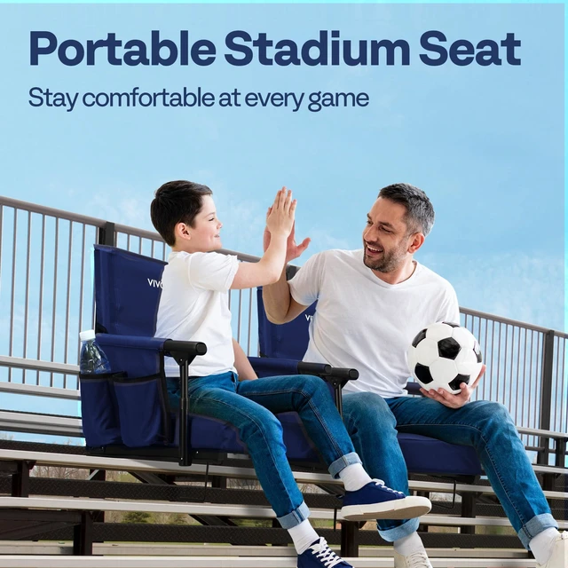 Alt view image 2 of 7 - Stadium Seats with Back Support, Bleacher Chair for Sports Events | Foldable, Easy To Carry, Adjustable Length Shoulder Strap, Two Cup Holders, Armrest, Anti-slip Bottom, Weight Capacity 350 Lb