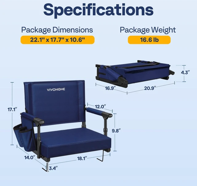 Alt view image 5 of 7 - Stadium Seats with Back Support, Bleacher Chair for Sports Events | Foldable, Easy To Carry, Adjustable Length Shoulder Strap, Two Cup Holders, Armrest, Anti-slip Bottom, Weight Capacity 350 Lb