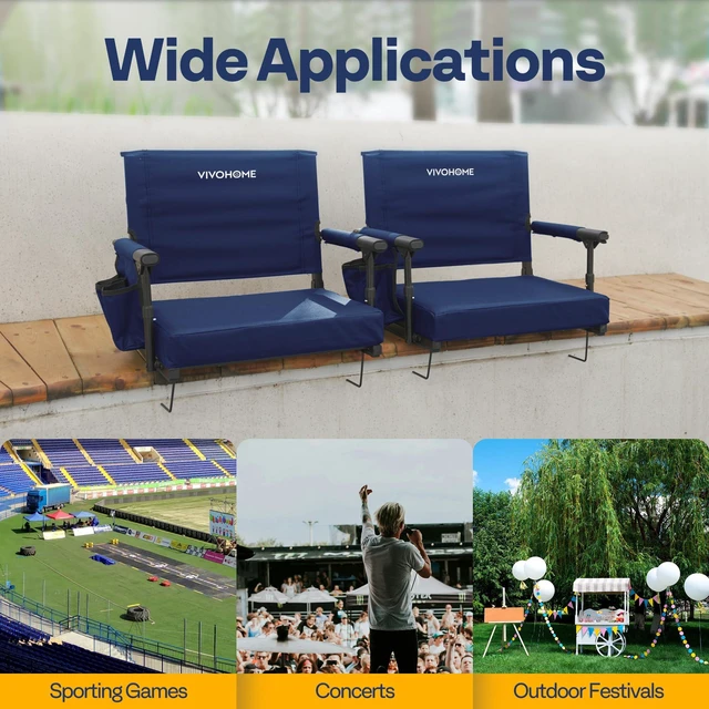Alt view image 7 of 7 - Stadium Seats with Back Support, Bleacher Chair for Sports Events | Foldable, Easy To Carry, Adjustable Length Shoulder Strap, Two Cup Holders, Armrest, Anti-slip Bottom, Weight Capacity 350 Lb