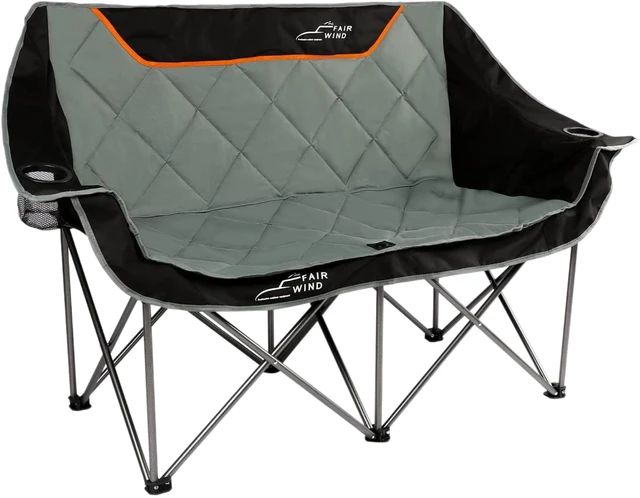 Main image of Oversized Fully Padded Camping Chair Folding Loveseat Camping Couch Double Duo Chair Heavy Duty Quad Fold Arm Chair with Cup Hold - Supports 650 LBS - Black