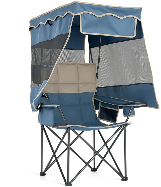 Main image of Oversized Camping Chair with CanopyFolding Chair Supports 330 Lbs, Blue | Padded Outdoor Chair with Cup Holder,Cooler Bag,Side Pockets, Beach Chair with Canopy for Outdoor Camping,Fishing