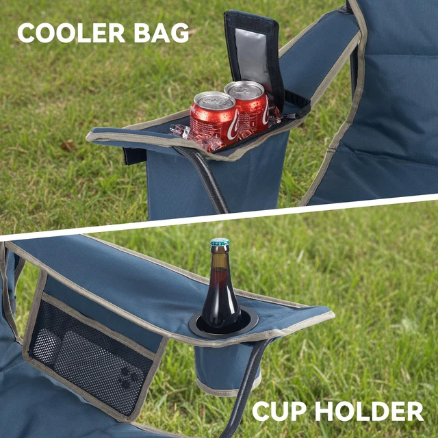Alt view image 5 of 7 - Oversized Camping Chair with CanopyFolding Chair Supports 330 Lbs, Blue | Padded Outdoor Chair with Cup Holder,Cooler Bag,Side Pockets, Beach Chair with Canopy for Outdoor Camping,Fishing