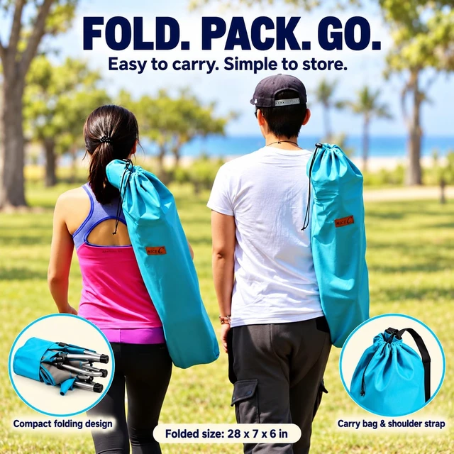 Alt view image 5 of 7 - Low Beach Camping Folding Chair, River Sand Lake Chair (2 Pack Blue) | Compact Backpacking Chair, Sillas De Playa, Cup Holder, Carry Bag, Heavy Duty, Outdoor, BBQ, Travel, Picnic, Festival