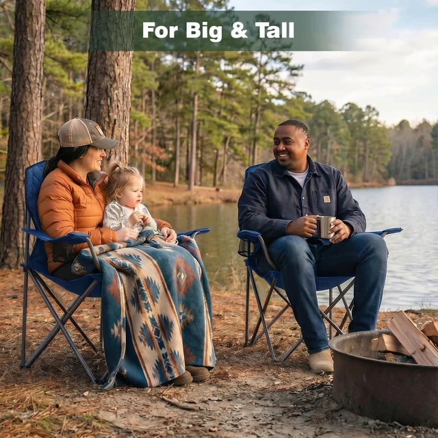 Alt view image 2 of 7 - XXL Oversized Camping Chair 800 lbs for Big Tall Adults, Blue | Portable Folding 27" Wide Padded Seat with Steel Frame 600D Oxford, Cup Holders & Carry Bag for Outdoor, Travel, Camp, Sports