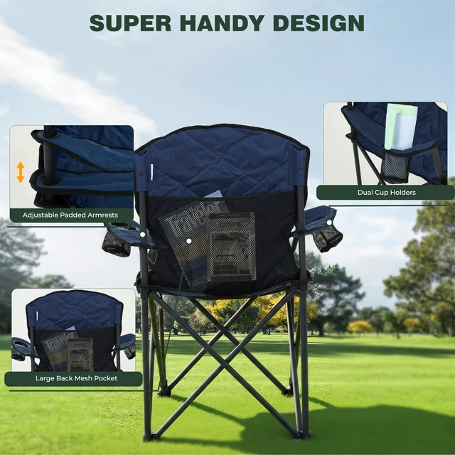 Alt view image 6 of 7 - XXL Oversized Camping Chair 800 lbs for Big Tall Adults, Blue | Portable Folding 27" Wide Padded Seat with Steel Frame 600D Oxford, Cup Holders & Carry Bag for Outdoor, Travel, Camp, Sports