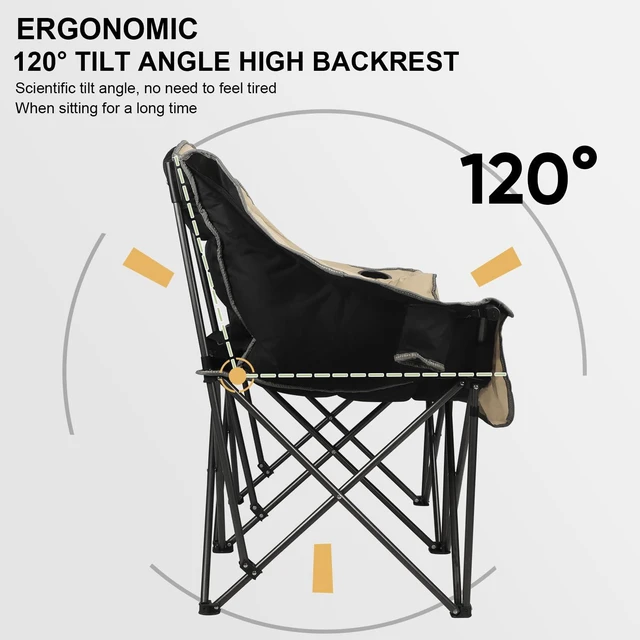 Alt view image 4 of 7 - Double Folding Camping Chair Fully Padded Loveseat Camping Couch Oversized 2 Person Lawn Chair Sofa w/Cup Holder,Wine Glass Holder,Mesh Storage for Patio Picnic Beach,Support 600lbs,Beige