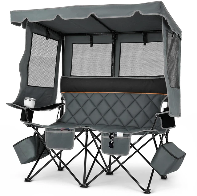 Main image of Double Camping Chair with Canopy, 660lbs Folding Loveseat with Shade | Oversized Double Beach Chair with Umbrella with 2 Cooler Bags, Side Pockets and Cup Holders for Camping Beach Fishing