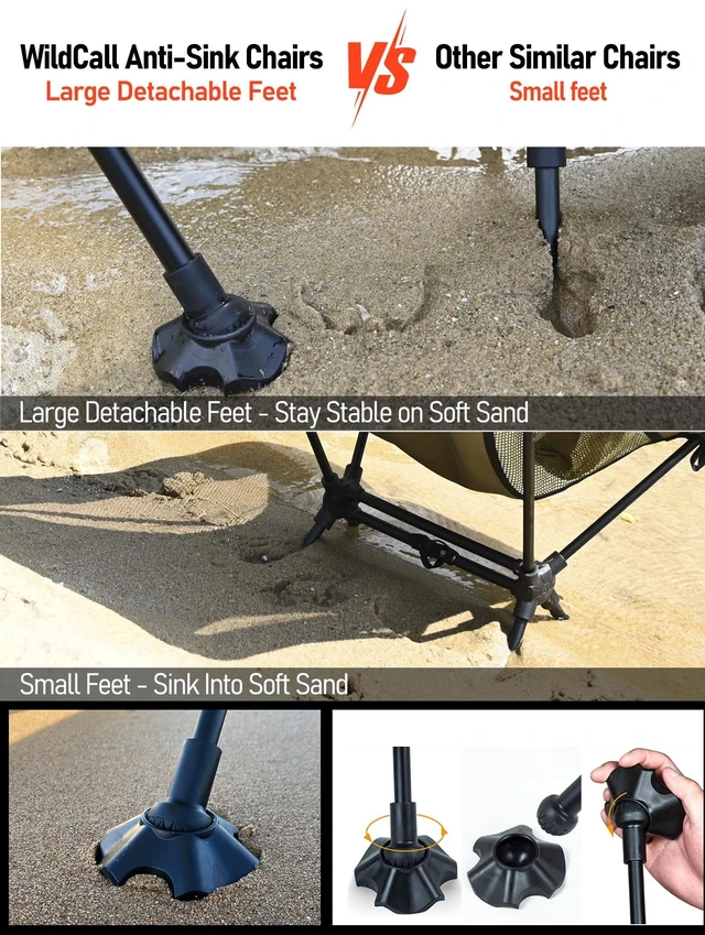 Alt view image 3 of 7 - Lightweight Folding Camping Chair Anti-Sinking Chair, High Back | with Anti-Sinking Large Feet,Head Support,Three Tilt Angle Adjustments,Aluminum Compact Beach Chair with Carry Bag