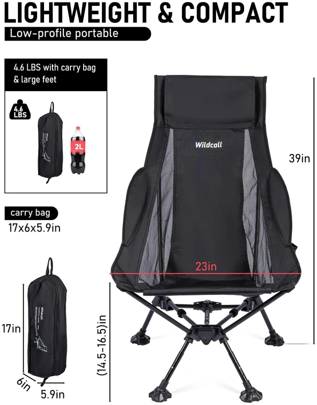 Alt view image 5 of 7 - Lightweight Folding Camping Chair Anti-Sinking Chair, High Back | with Anti-Sinking Large Feet,Head Support,Three Tilt Angle Adjustments,Aluminum Compact Beach Chair with Carry Bag
