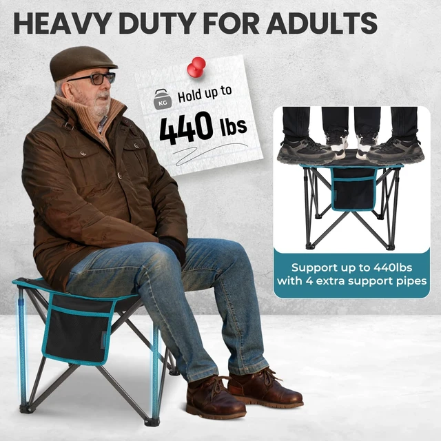 Alt view image 4 of 6 - 2 Pack Camping Stool Padded 18.1in 440Lbs Folding Foot Rest | 440 Lbs Heavy Duty Outdoor Camp Chairs with Anti-Slip Foots & Carry Bag for Fishing Travel (Black)