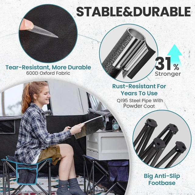 Alt view image 6 of 6 - 2 Pack Camping Stool Padded 18.1in 440Lbs Folding Foot Rest | 440 Lbs Heavy Duty Outdoor Camp Chairs with Anti-Slip Foots & Carry Bag for Fishing Travel (Black)