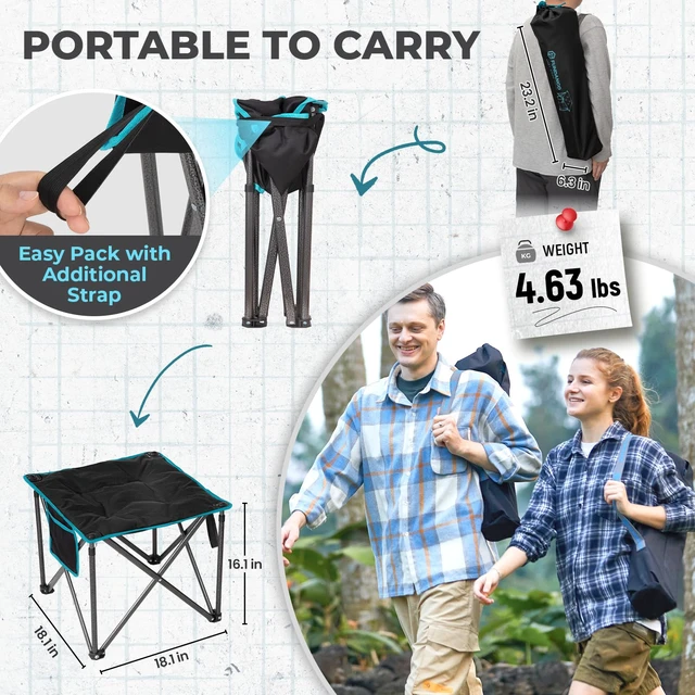 Alt view image 3 of 6 - 2 Pack Camping Stool Padded 18.1in 440Lbs Folding Foot Rest | 440 Lbs Heavy Duty Outdoor Camp Chairs with Anti-Slip Foots & Carry Bag for Fishing Travel (Black)