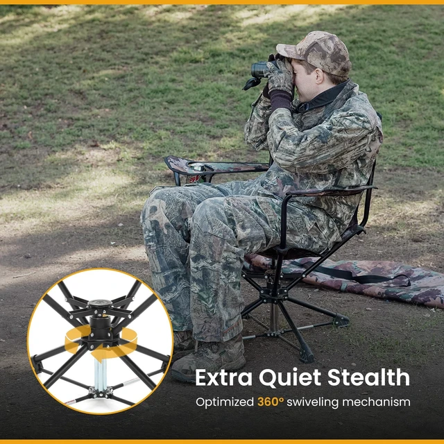 Alt view image 3 of 7 - 360° Degree Swivel Hunting Chair Stool Seat, No Sink Feet | Perfect for Blinds, No, Carrying Case, Steel Frame, Fishing, High-Grade 600D Canvas, Supports up to 450lbs, Camping, Beach